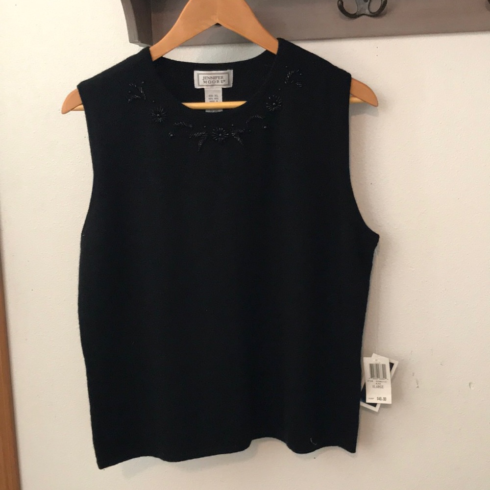 Jennifer Moore black beaded vest 100% wool made in the UK, Xlarge